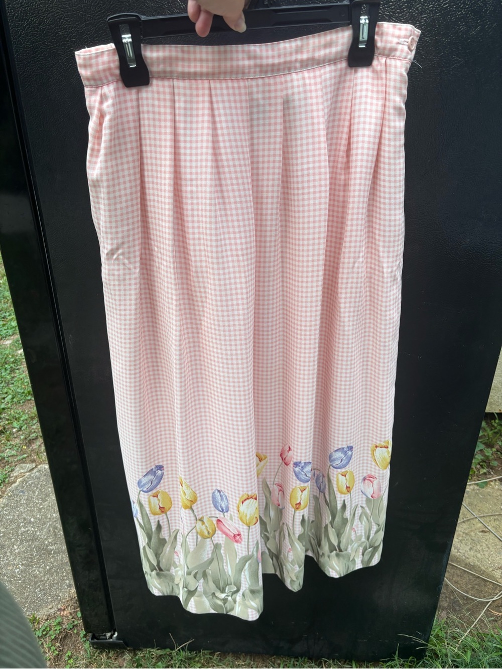 Vintage Susan Bristol New Traditions Pink Gingham Tulip Border Print Skirt